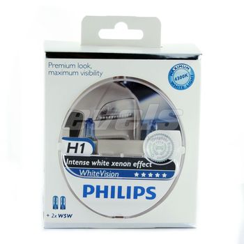 Лампы "PHILIPS" 12v H1 55W (P14,5s) White Vision +W5W (Белы свет) комп. 2шт.